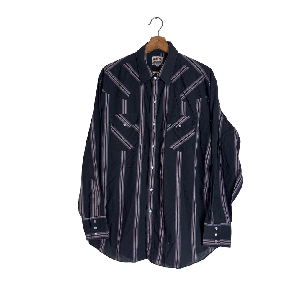 Ely Cattleman Men's Western Pearl Snap Stripe Shirt Black Large